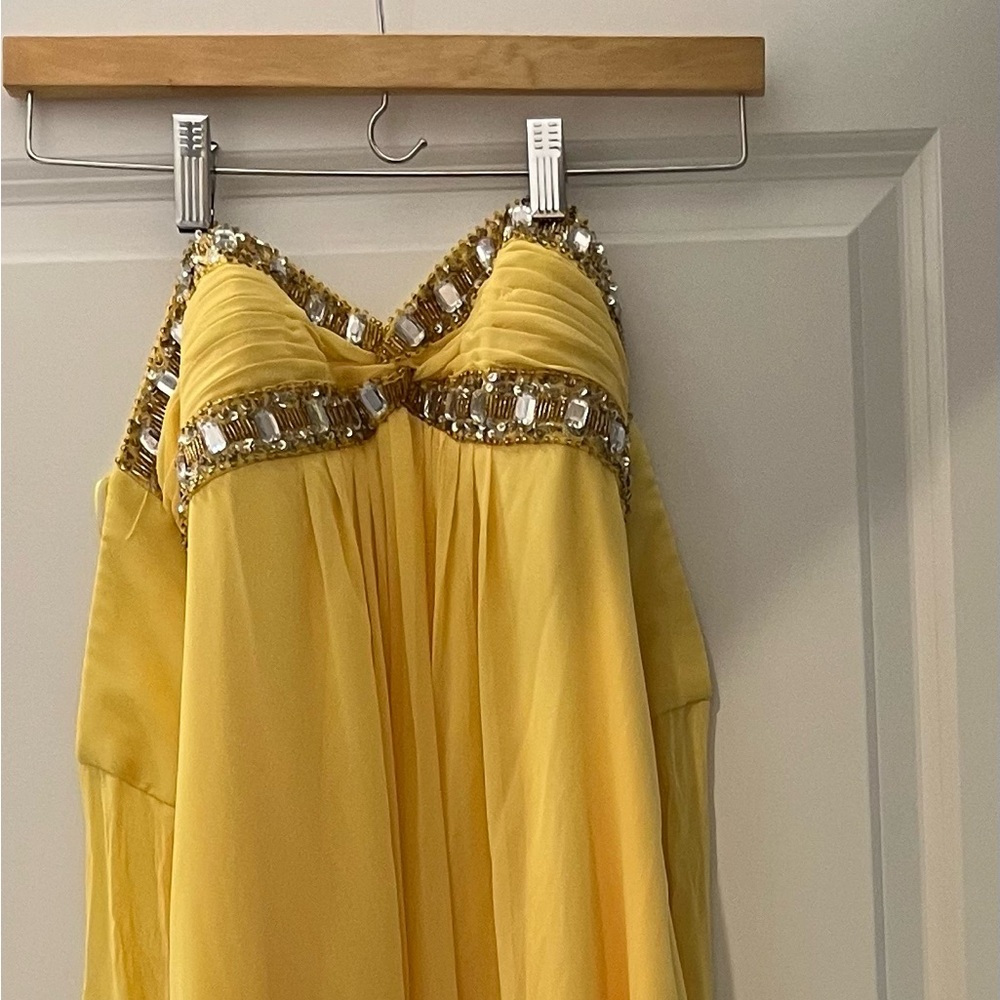 Cache Yellow Embellished Jewel Maxi Formal Dress